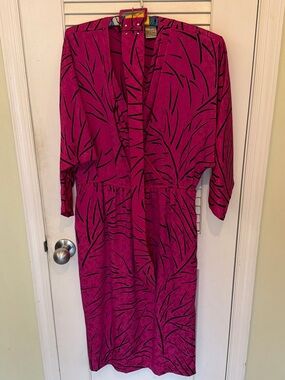 Vintage Liz Claiborne Dress Womens 8 Pink Belted Abstract Print Midi 80s
